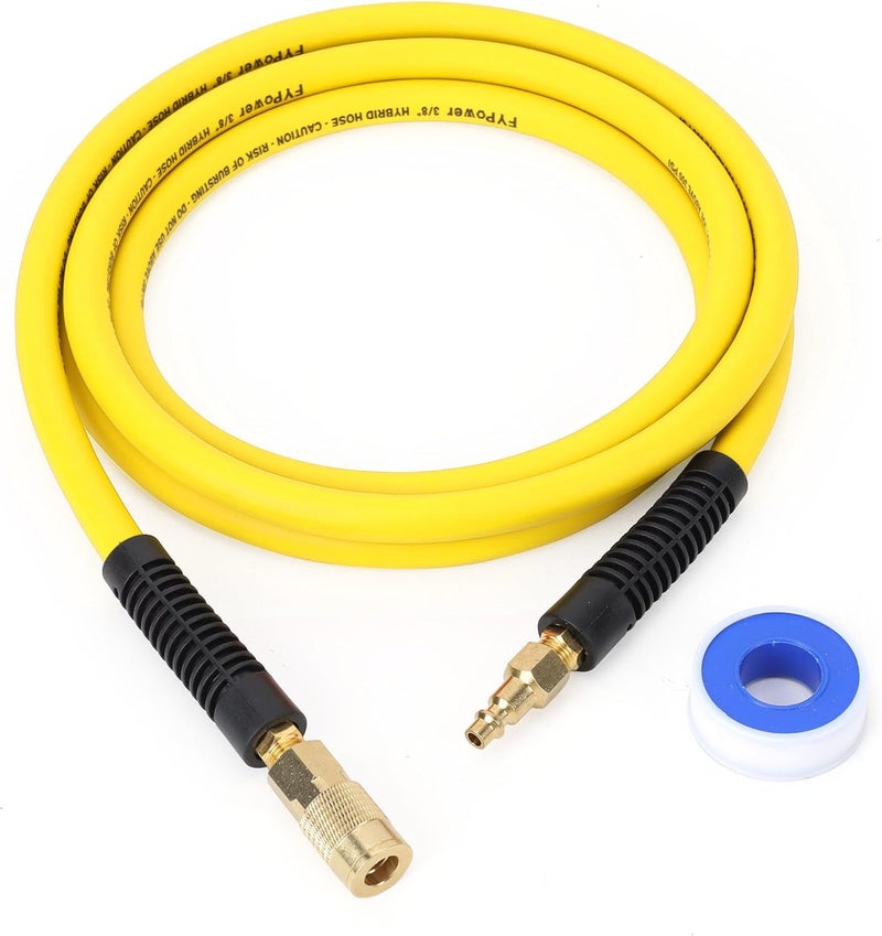FYPower Air Compressor Whip Hose 3/8 Inch x 10 Feet Lead in Hybrid Hose with Fittings, Flexible and Kink Resistant, 1/4" Industrial Quick Coupler and Plug Kit - Yellow - Image 1